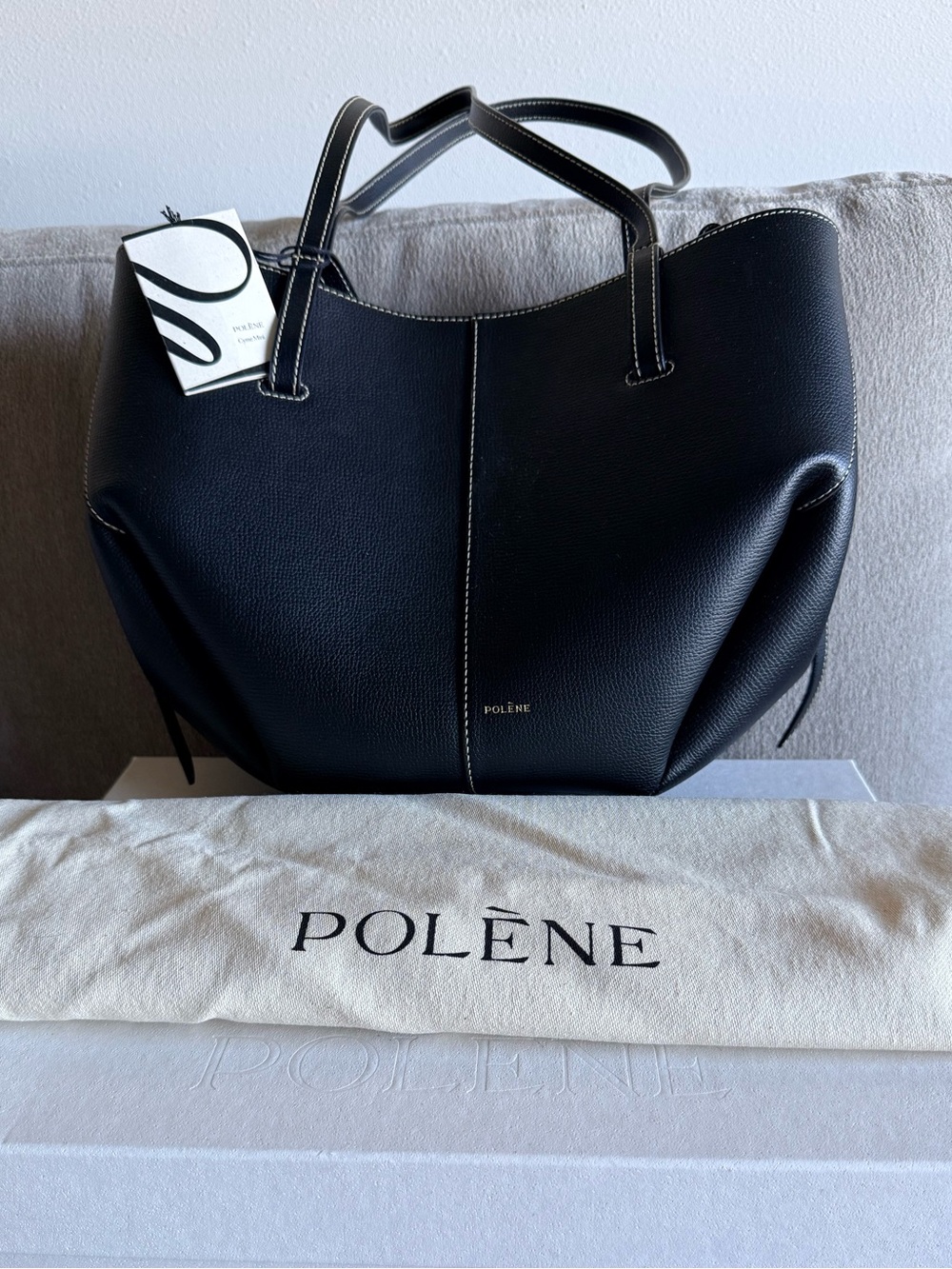 Polene Cyme Mini Black Leather Everyday Tote